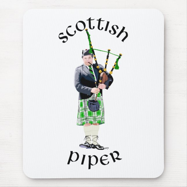 Tapis De Souris Joueur de Cornemuse en Kilt Vert (Devant)