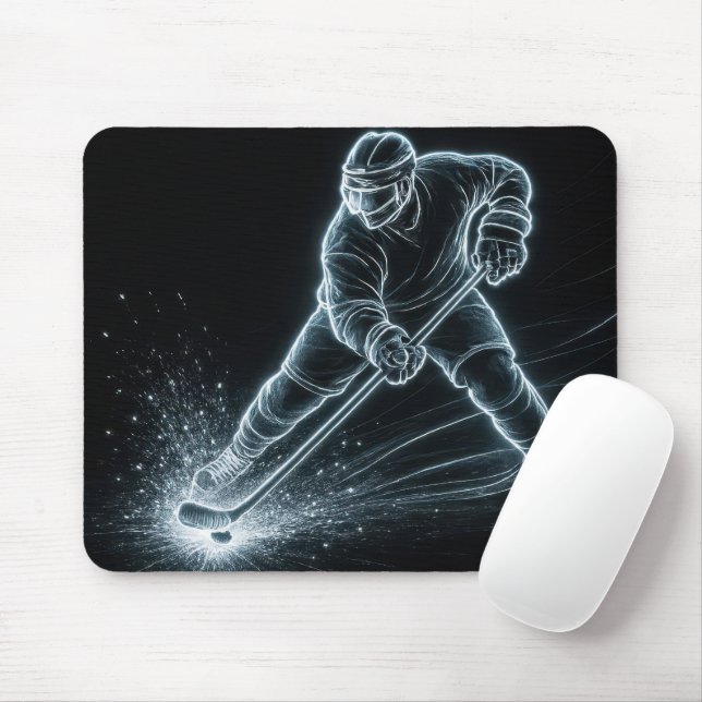 Tapis De Souris Joueur de hockey au néon sur glace (Avec souris)