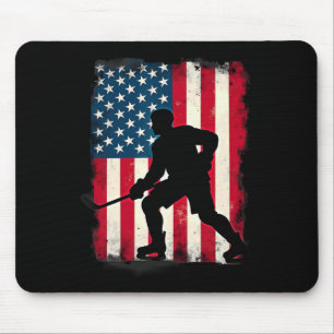 Tapis De Souris Joueur de hockey sur glace avec drapeau américain