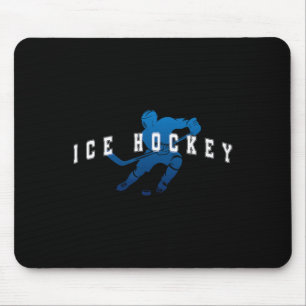 Tapis De Souris Joueur de hockey sur glace Équipe Bleue Texte univ