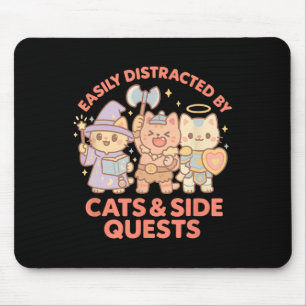 Tapis De Souris Joueur de Rpg Chats Nerds Quête Secondaire Distrai