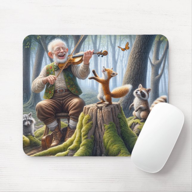 Tapis De Souris Joueur de violon dans une forêt avec faune (Avec souris)