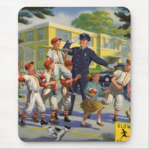 Tapis De Souris Joueurs de baseball vintage et agent de police de 