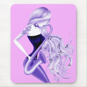 Tapis De Souris Joueuse de saxophone Musicienne Rose & Violet