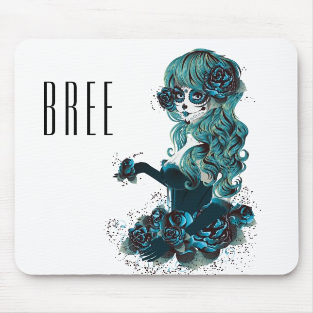 Tapis De Souris Jour de la mort belle Sugar Skull Maquillage fille (Devant)