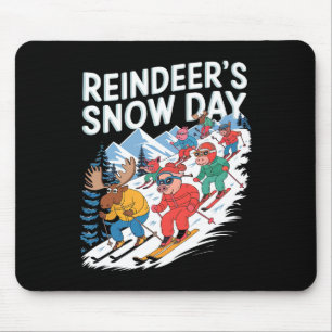 Tapis De Souris Jour de la neige Reindeer Hiver Ski Animaux