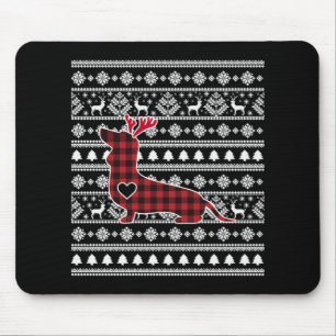 Tapis De Souris Jour de Noël du chien Dachshund Red Plaid Buffalo