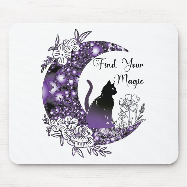 Tapis De Souris Jour Graphique Mystique Céleste Noir Chat Lune (Devant)