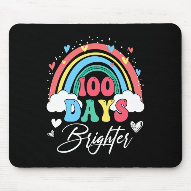 Tapis De Souris Jours Brighter Rainbow enseignant élève 100e jour  (Devant)