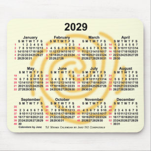 Tapis De Souris Jours ensoleillés 2029 52 semaines Calendrier ISO