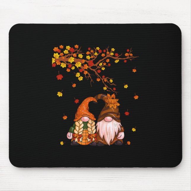 Tapis De Souris Joyeuse Chute à Tous Gnome Citrouille Feuilles d'A (Devant)