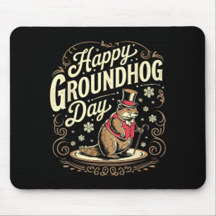 Tapis De Souris Joyeuse fête de la marmotte Costume de marmotte po