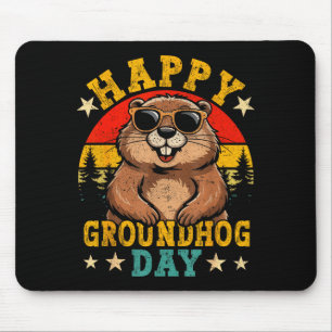 Tapis De Souris Joyeuse fête de la marmotte de style vintage pour