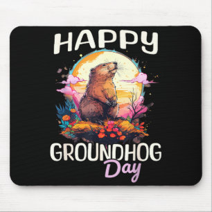 Tapis De Souris Joyeuse fête de la marmotte Mignon Art Graphique V