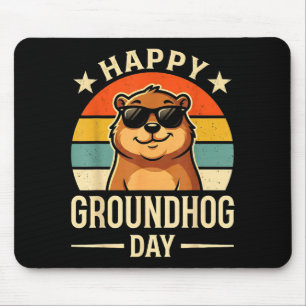 Tapis De Souris Joyeuse fête de la marmotte rétro Cool Ground Hog