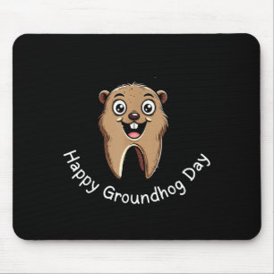 Tapis De Souris Joyeuse fête de la marmotte vibes dentaires mignon