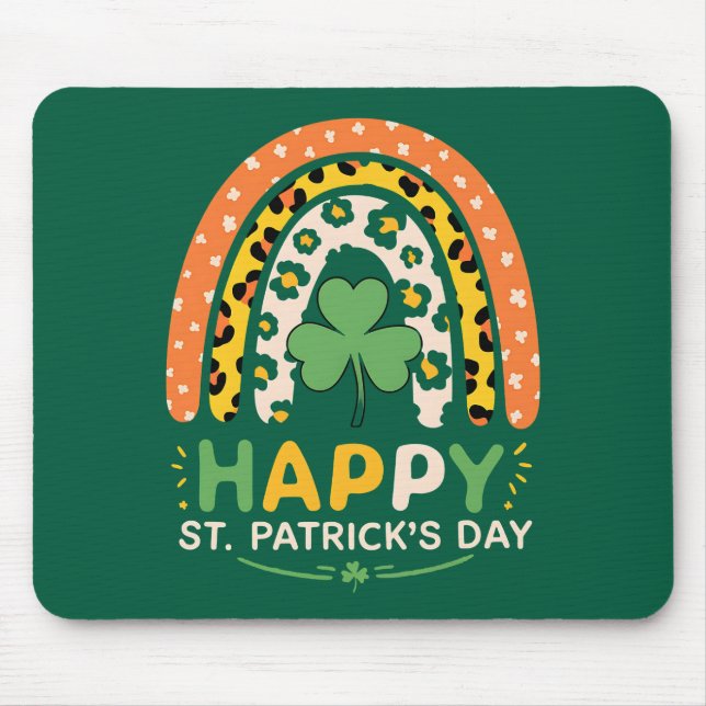Tapis De Souris Joyeuse Fête de la Saint-Patrick Léopard Arc-en-Ci (Devant)