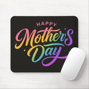 Tapis De Souris Joyeuse Fête des Mères Colorée Calligraphie Arc-en