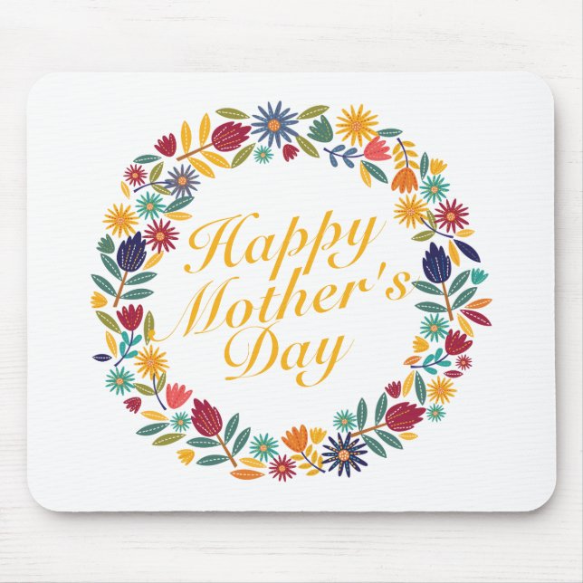 Tapis De Souris Joyeuse Fête des Mères Florale Wreath Mousepad (Devant)