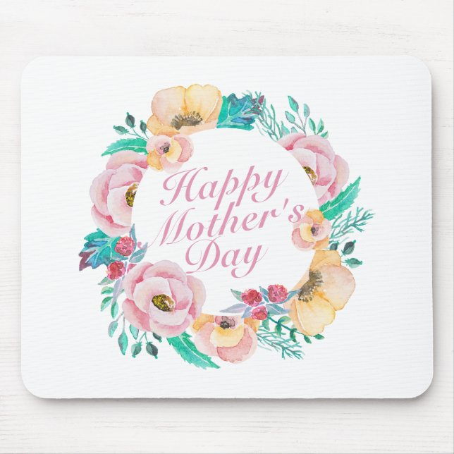 Tapis De Souris Joyeuse Fête des Mères Florale Wreath Mousepad (Devant)