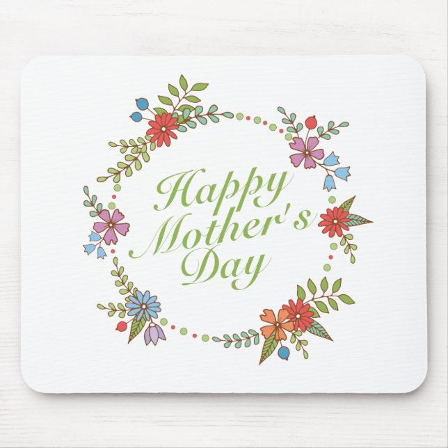 Tapis De Souris Joyeuse Fête des Mères Florale Wreath Mousepad (Devant)