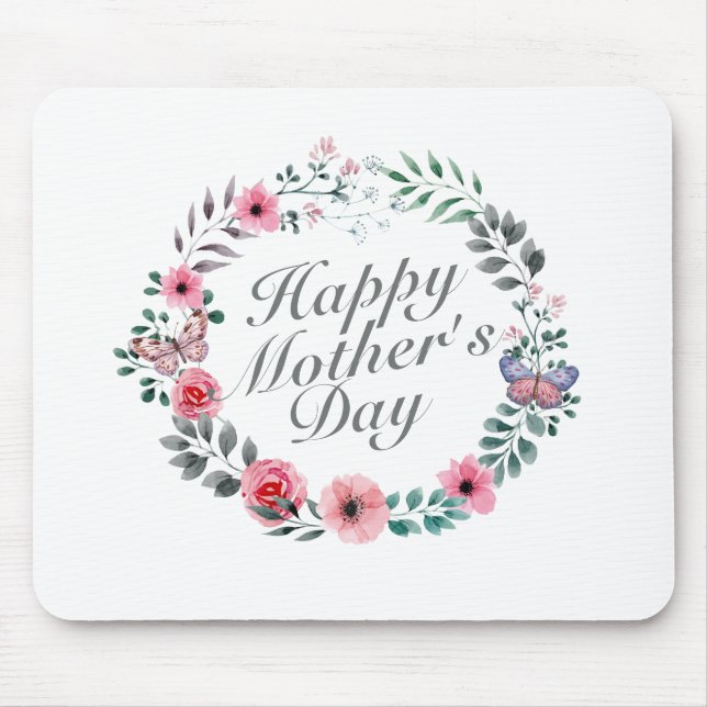 Tapis De Souris Joyeuse Fête des Mères Florale Wreath Mousepad (Devant)