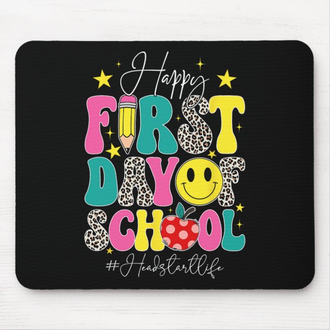 Tapis De Souris Joyeuse première journée d'école Groovy Headstart  (Devant)