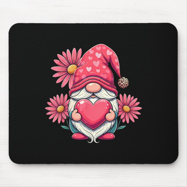 Tapis De Souris Joyeuse Saint-Valentin Gnome avec tournesol léopar (Devant)