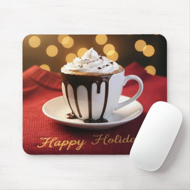 Tapis De Souris Joyeuses Fêtes Chocolat Chaud (Avec souris)
