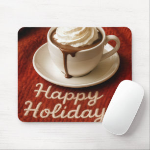 Tapis De Souris Joyeuses Fêtes Chocolat Chaud Sur une Couverture