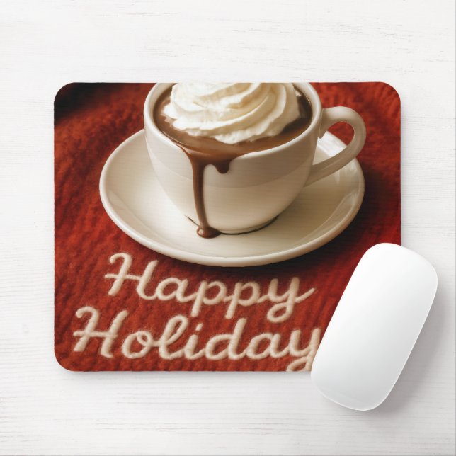 Tapis De Souris Joyeuses Fêtes Chocolat Chaud Sur une Couverture (Avec souris)