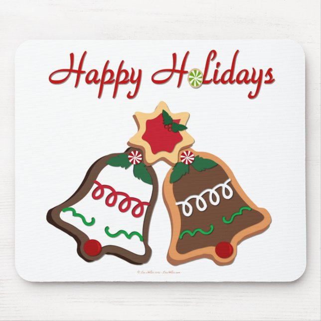 Tapis De Souris Joyeuses Fêtes Cloches de Biscuit de Noël (Devant)