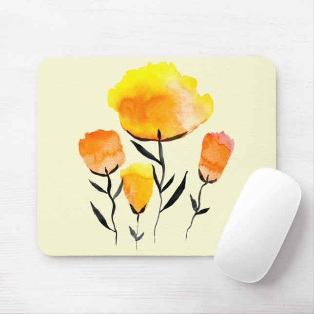 Tapis De Souris Joyeuses fleurs orange et jaune (Avec souris)