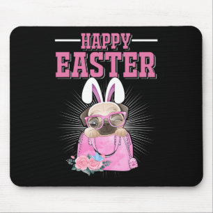 Tapis De Souris Joyeuses Pâques Chien Drôle Pug Lapin _1