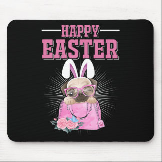 Tapis De Souris Joyeuses Pâques Chien Drôle Pug Lapin _1