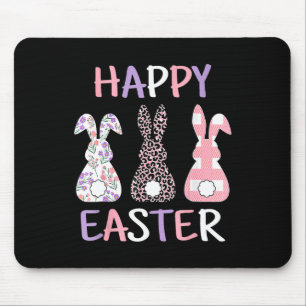 Tapis De Souris Joyeuses Pâques Mignon Léopard Rose Plaid Fleur La