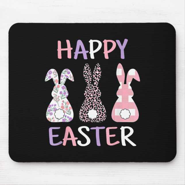 Tapis De Souris Joyeuses Pâques Mignon Léopard Rose Plaid Fleur La (Devant)