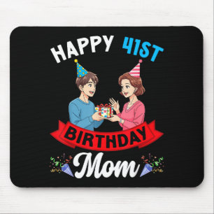 Tapis De Souris Joyeux 41e Anniversaire Maman Fête Avec Fils Et Cé