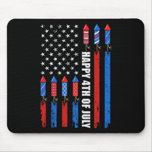 Tapis De Souris Joyeux 4 juillet Drapeau américain Feux d'artifice