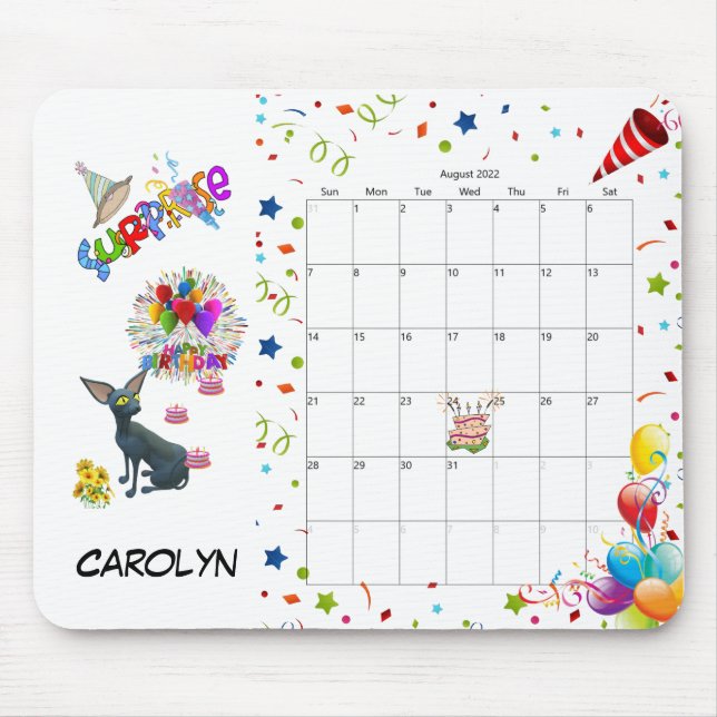 Tapis De Souris Joyeux anniversaire août 2022 Calendrier Pad souri (Devant)