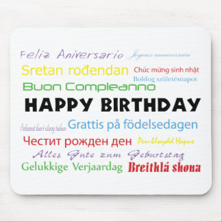 Tapis De Souris Joyeux anniversaire dans plusieurs langues coloré