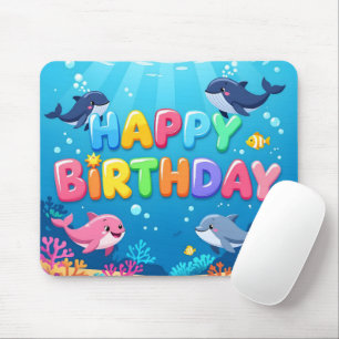 Tapis De Souris Joyeux anniversaire dauphin marin mignon