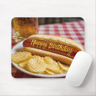 Tapis De Souris Joyeux Anniversaire Hot Dog et Bière
