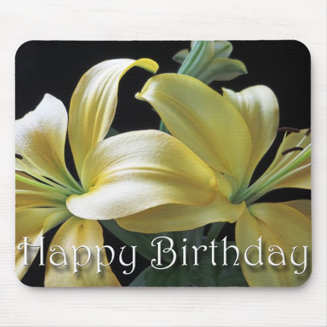 Tapis De Souris Joyeux Anniversaire Jaune Lily Flower (Devant)