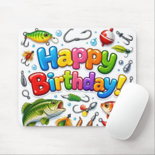 Tapis De Souris Joyeux Anniversaire Leurres et Hameçons de Pêche