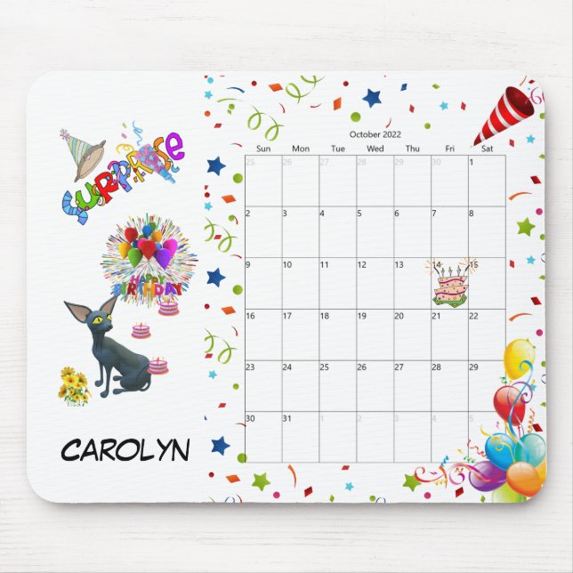 Tapis De Souris Joyeux anniversaire Octobre 2022 Calendrier Pad so (Devant)