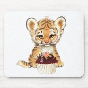Tapis De Souris Joyeux anniversaire - tigre mignon avec le petit