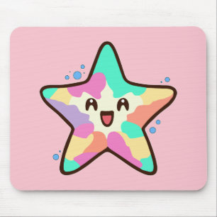 Tapis De Souris Joyeux bébé étoile souriante avec des bulles.