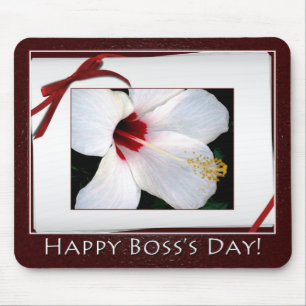Tapis De Souris Joyeux Boss's Day Blanc Hibiscus Floral