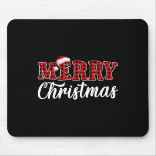 Tapis De Souris Joyeux Buffalo de Noël Plaid Red Père Noël Family